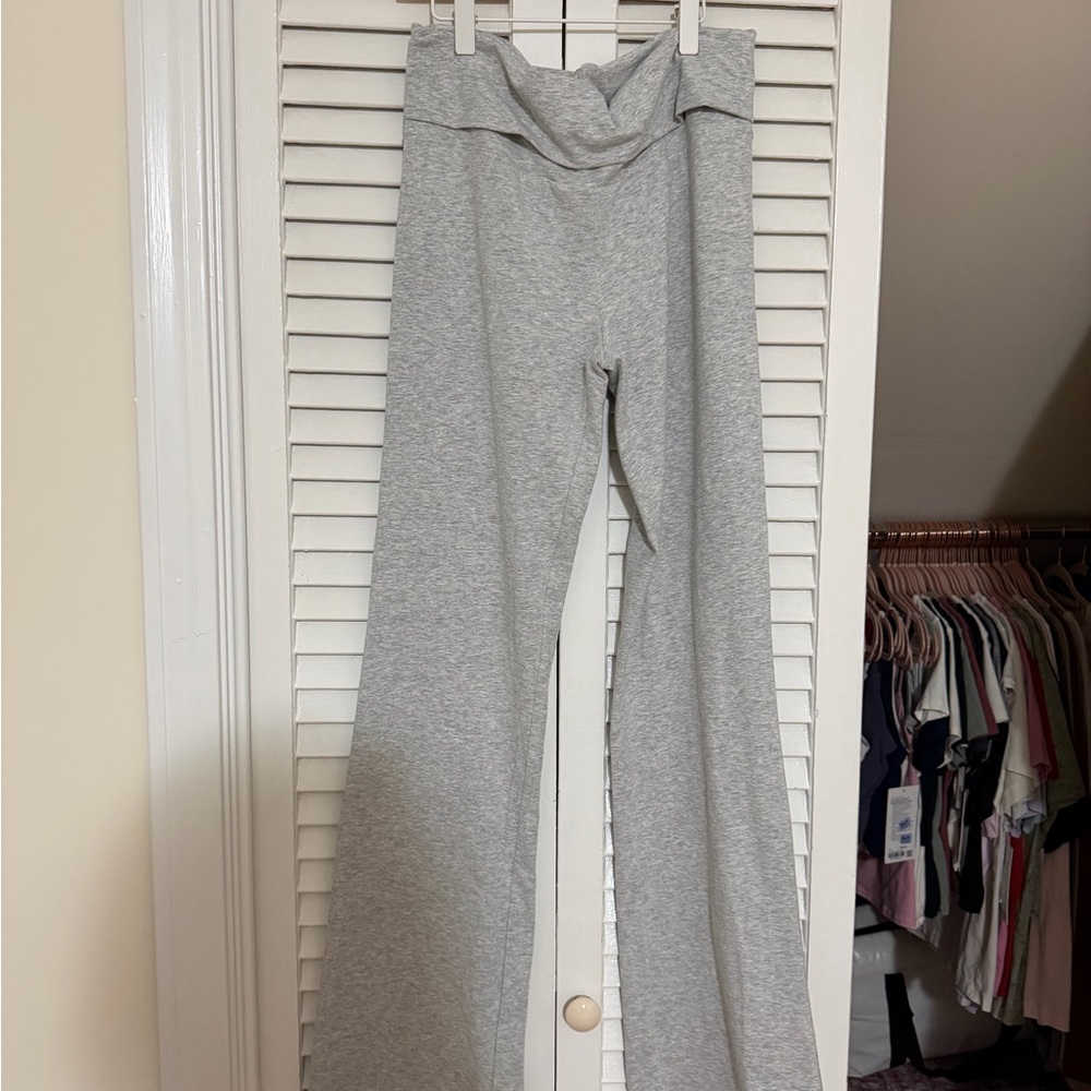 Skims cotton jersey fold over pants light heathered gray m nwt!